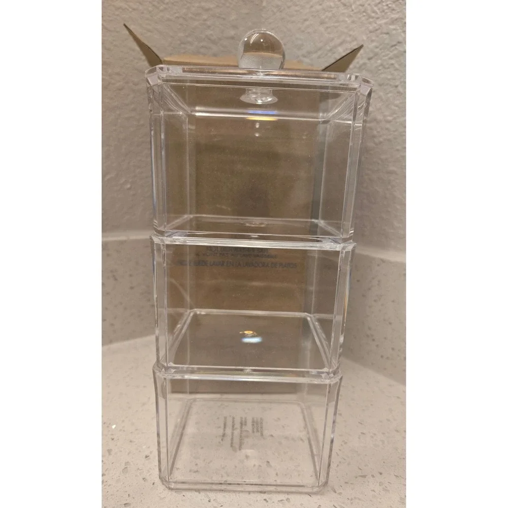 Avon 3 Piece Clear Stacking Storage Jars Container Organizer With‎ Lid & Knob